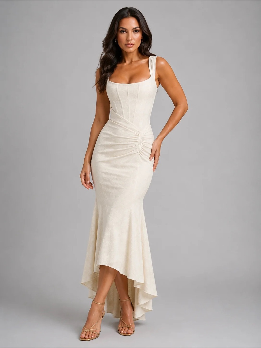 Elegant white Ruched Mermaid Dress